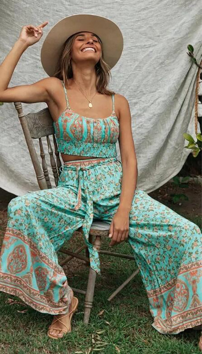 Fitshinling Print Wide Leg Pant & Cami Set