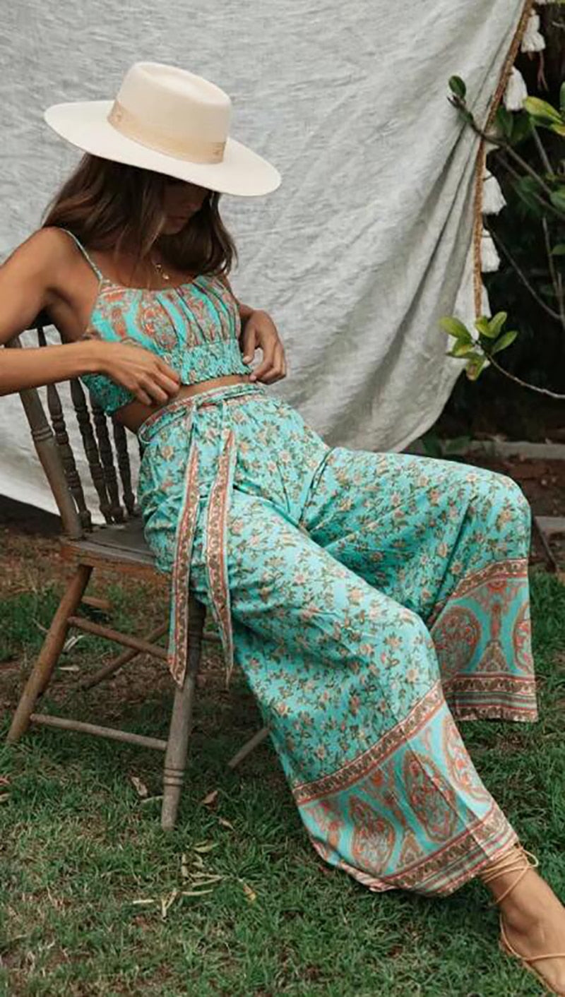 Fitshinling Print Wide Leg Pant & Cami Set