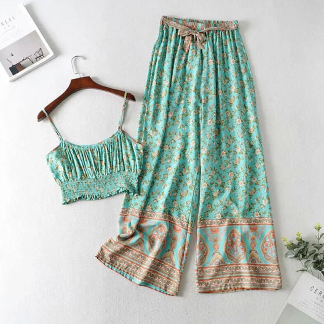 Fitshinling Print Wide Leg Pant & Cami Set