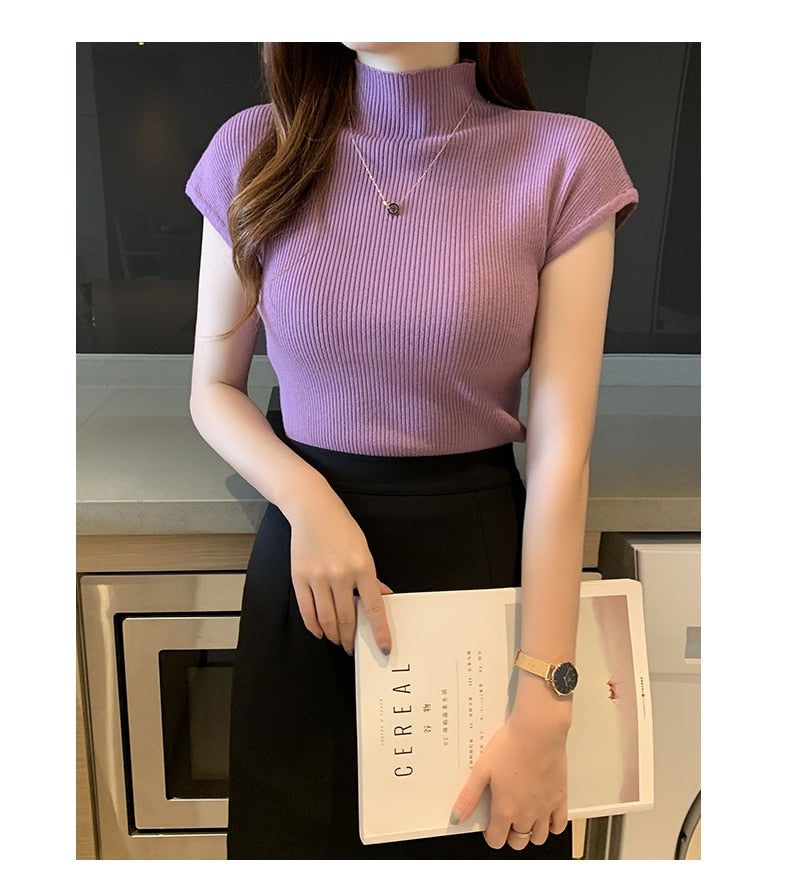 HELIAR Cap Sleeve Turtleneck Top