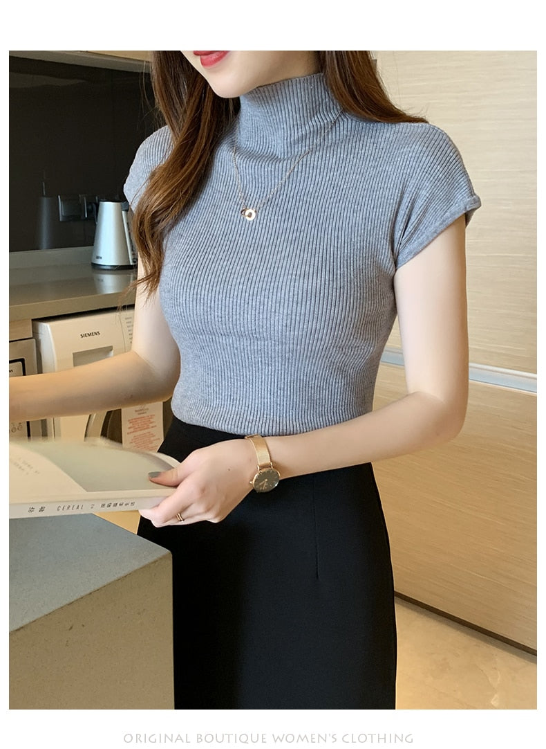 HELIAR Cap Sleeve Turtleneck Top