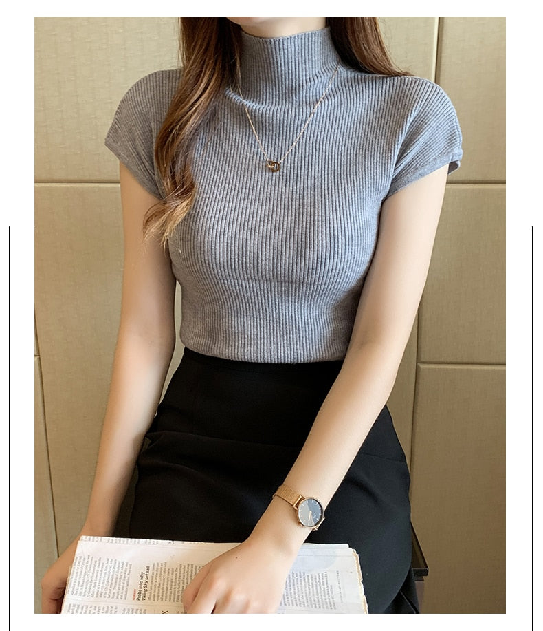 HELIAR Cap Sleeve Turtleneck Top