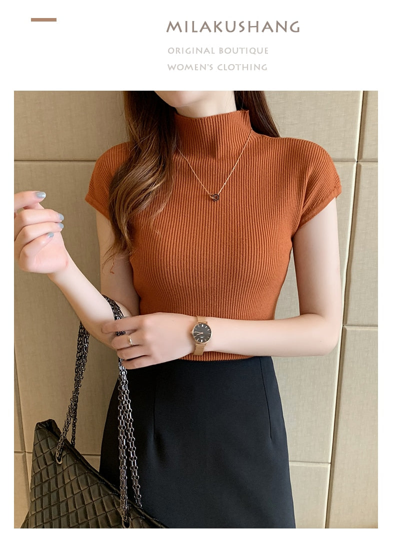 HELIAR Cap Sleeve Turtleneck Top