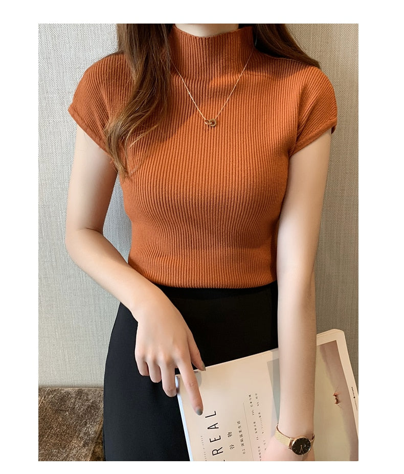 HELIAR Cap Sleeve Turtleneck Top