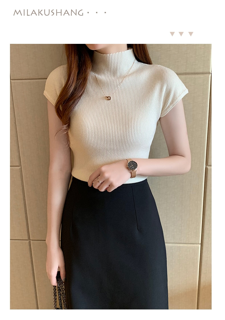 HELIAR Cap Sleeve Turtleneck Top