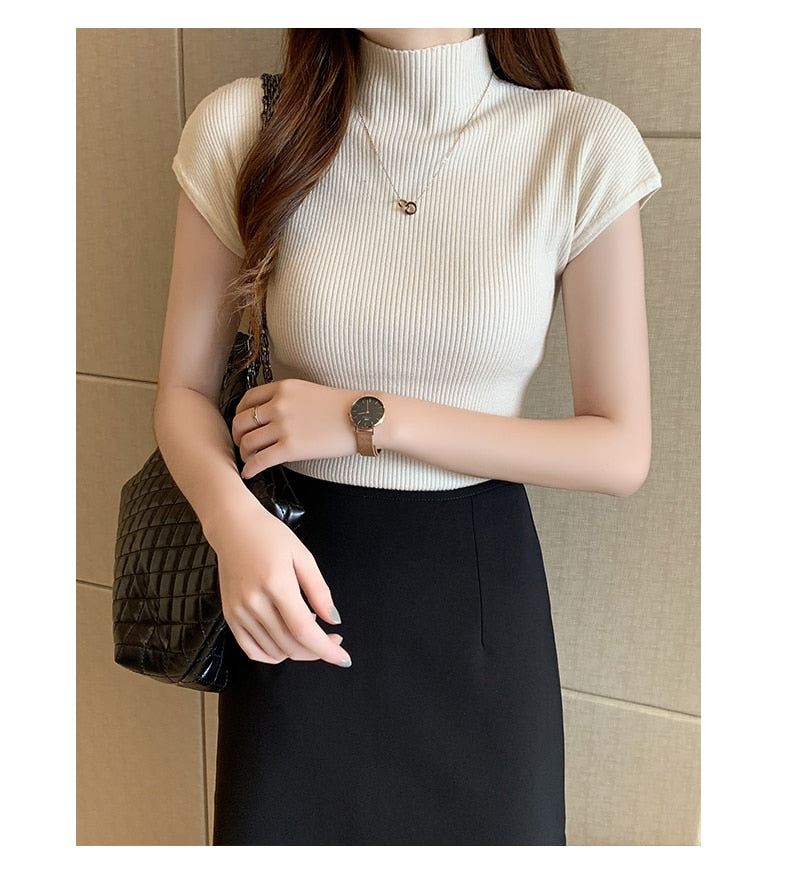 HELIAR Cap Sleeve Turtleneck Top