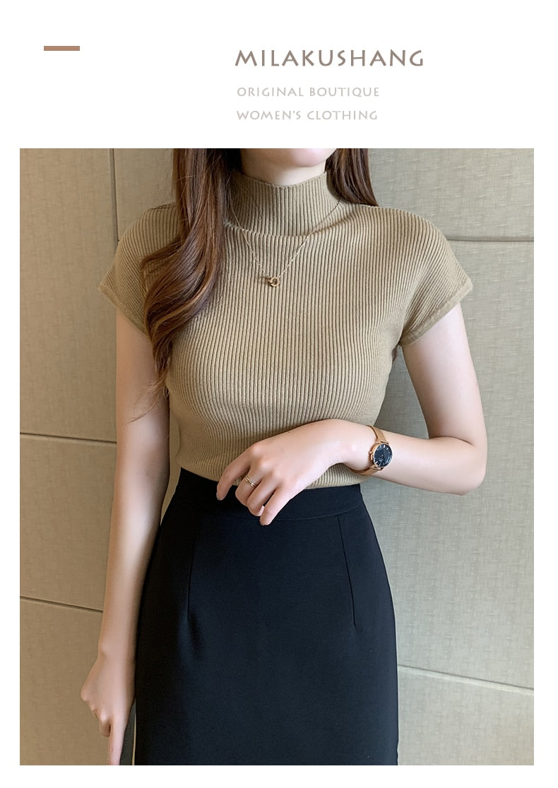 HELIAR Cap Sleeve Turtleneck Top