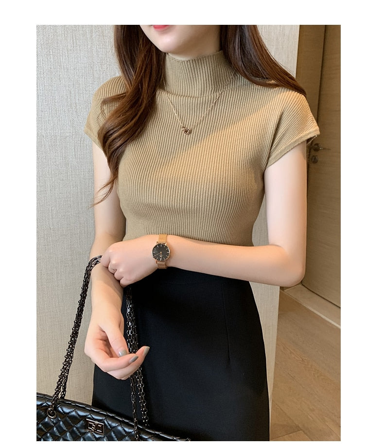 HELIAR Cap Sleeve Turtleneck Top