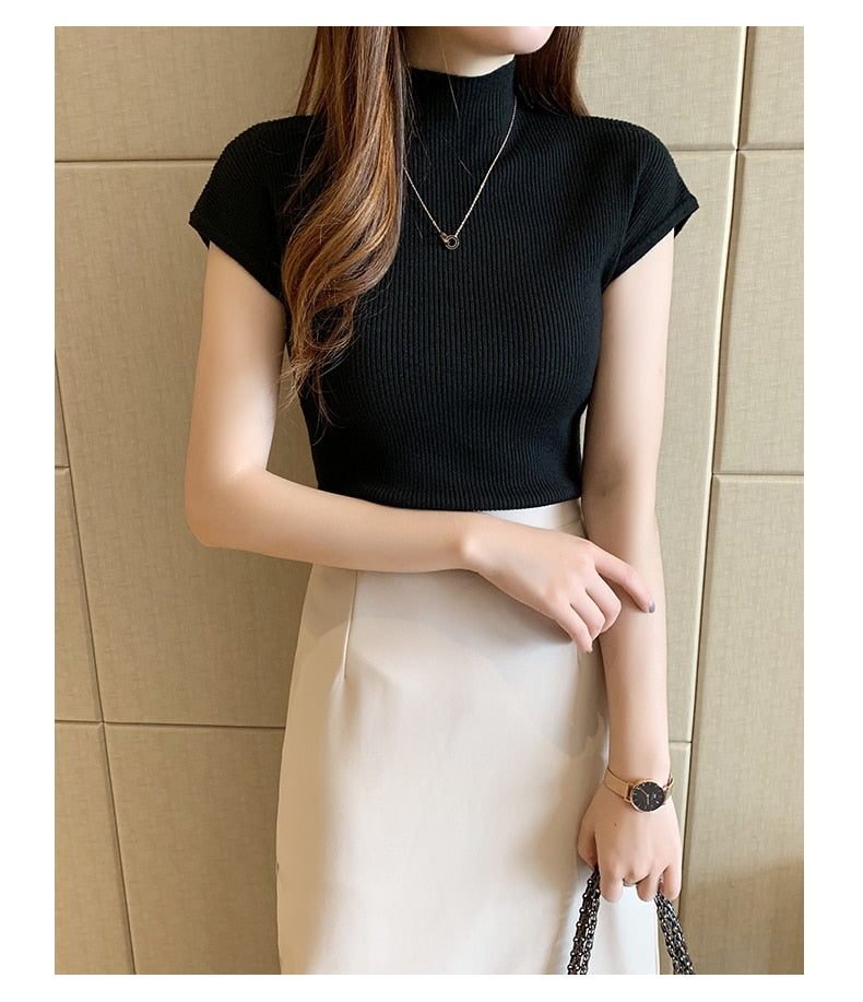 HELIAR Cap Sleeve Turtleneck Top