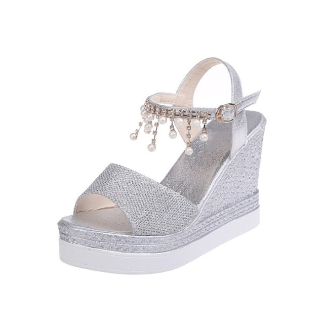 Summer Bead Studded Platform Wedges