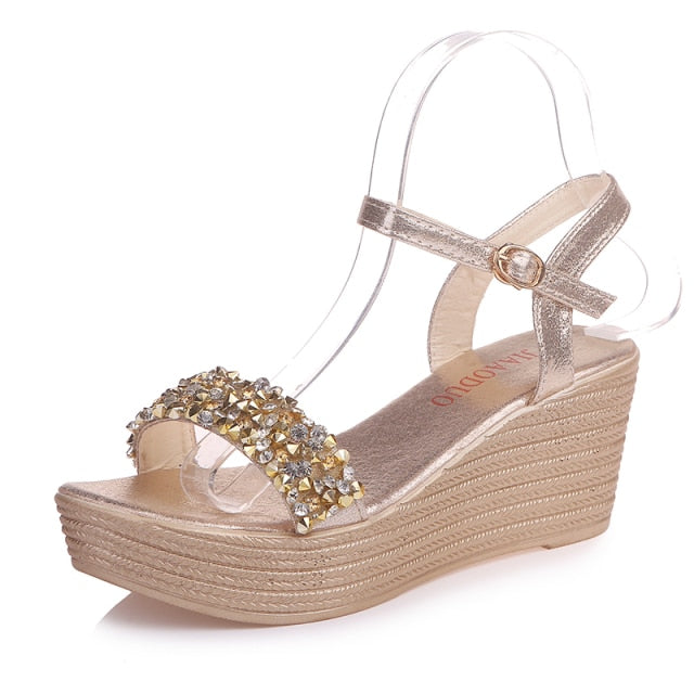 Summer Bead Studded Platform Wedges