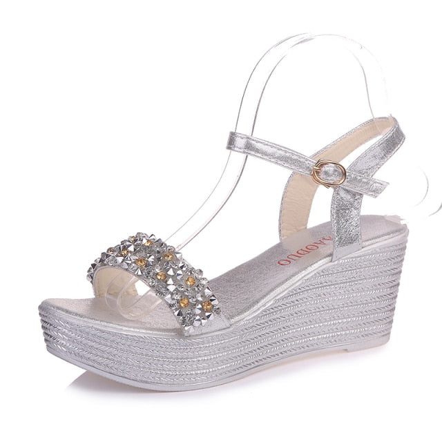 Summer Bead Studded Platform Wedges