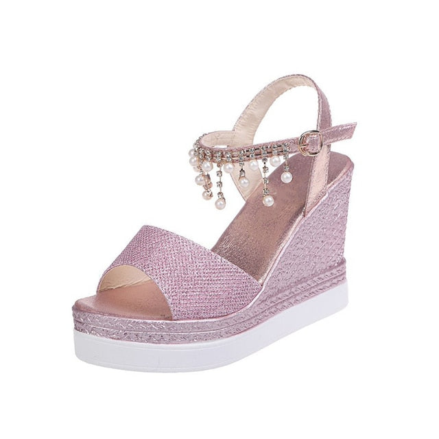 Summer Bead Studded Platform Wedges