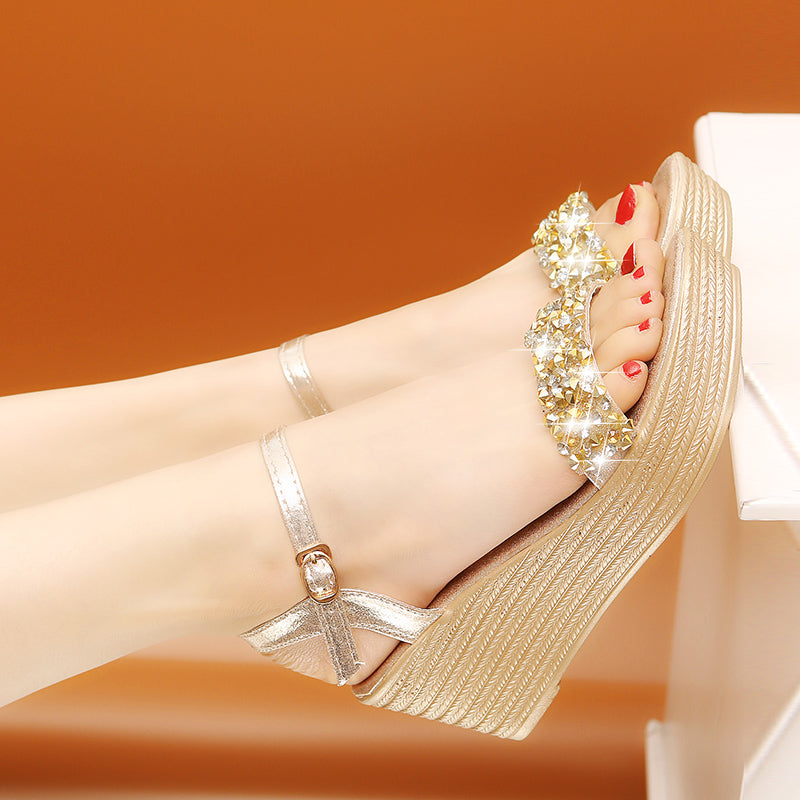 Summer Bead Studded Platform Wedges