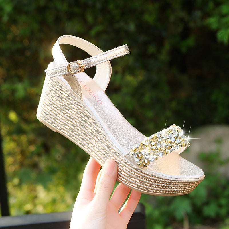 Summer Bead Studded Platform Wedges