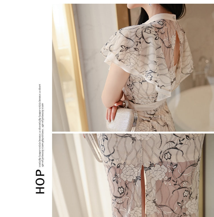 Jielur Vintage Lace Floral Elegance Dress