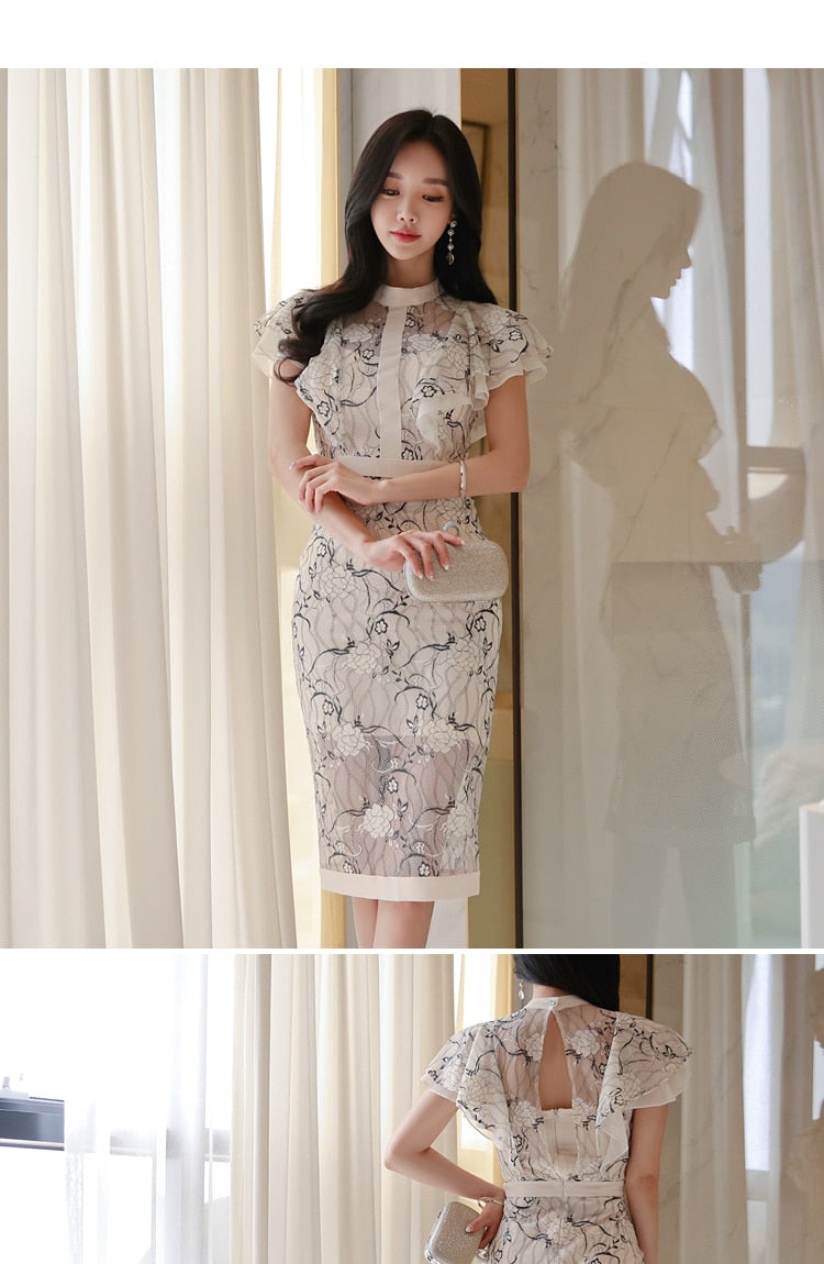 Jielur Vintage Lace Floral Elegance Dress