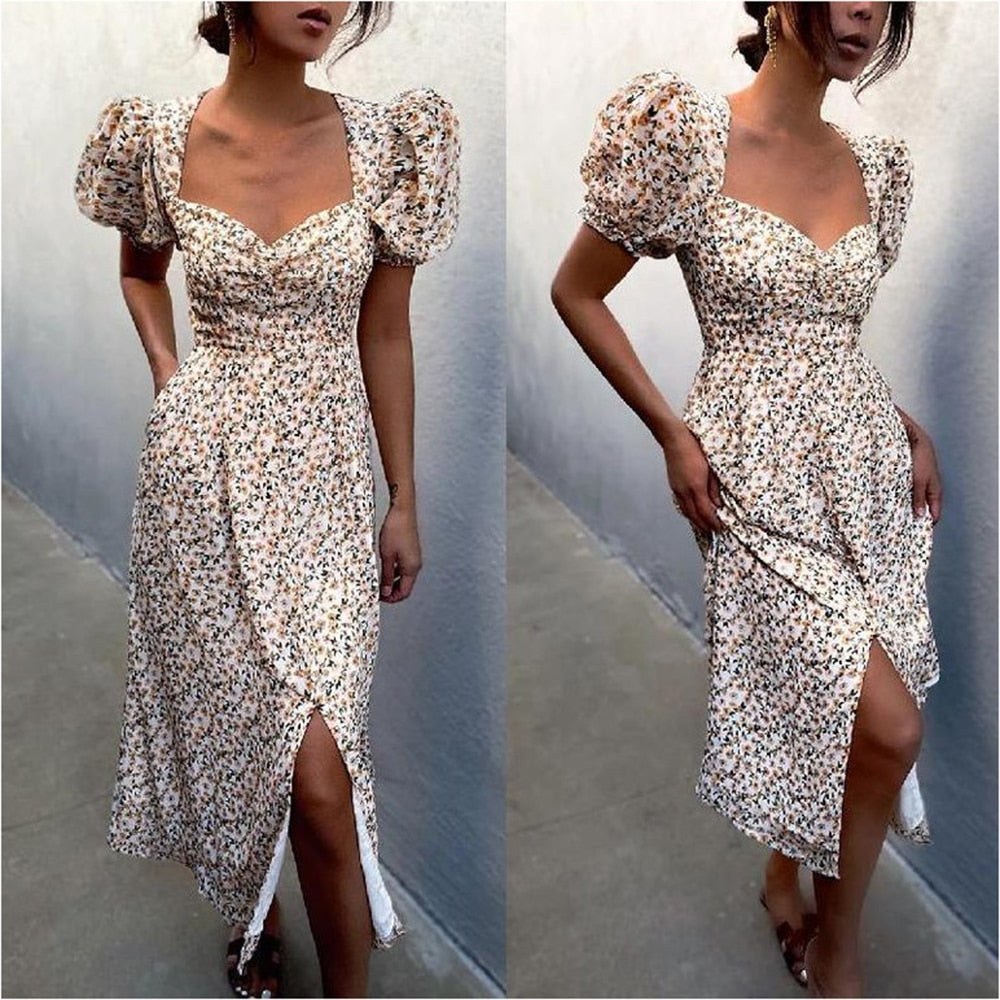 French Lady Puff Sleeve Vintage Dress