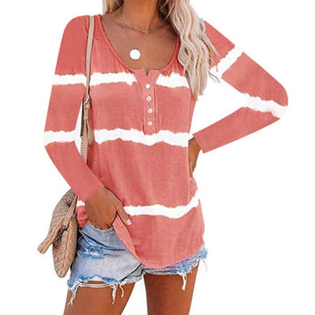 Tie Dye Print Striped T Shirt