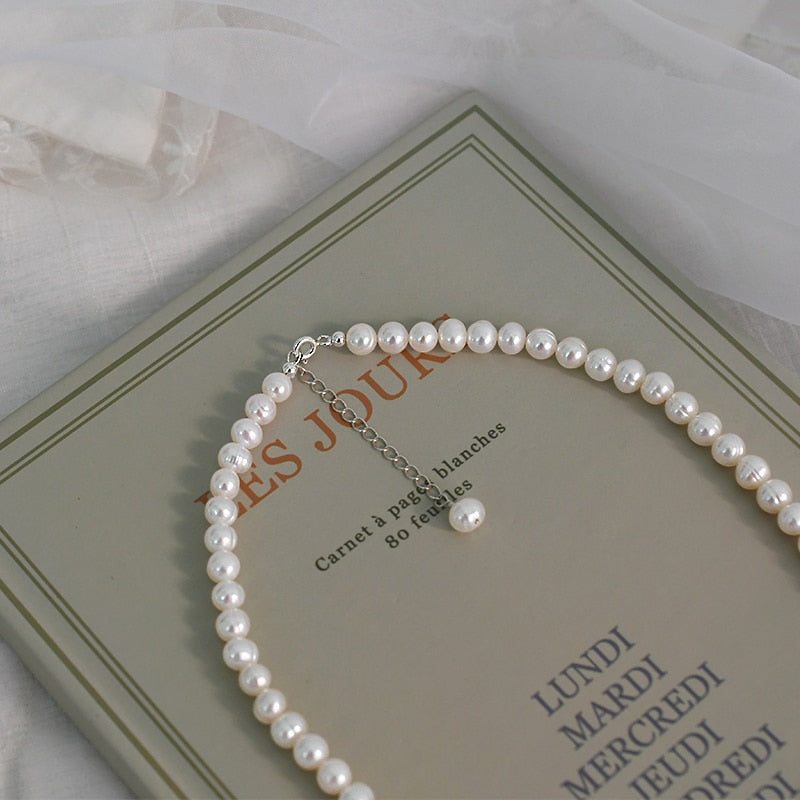 Natural Freshwater Pearl Chokers Necklace 925 Sterling Silver