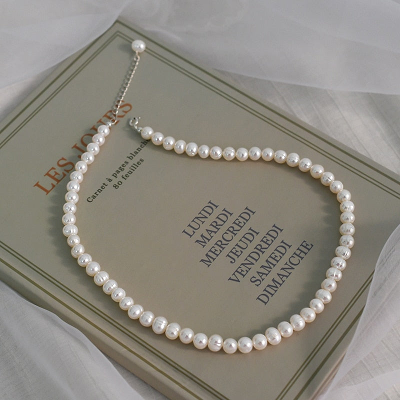 Natural Freshwater Pearl Chokers Necklace 925 Sterling Silver