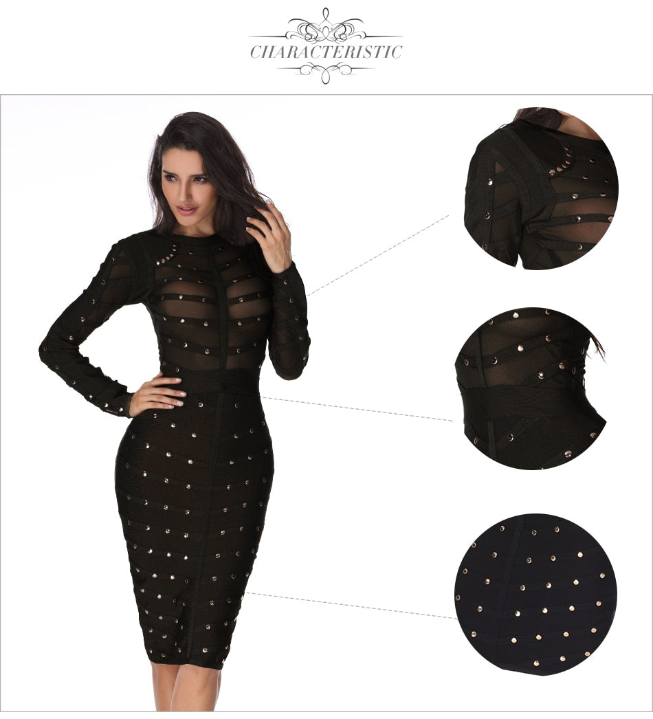 Black Lace Bandage Midi Party Dresses