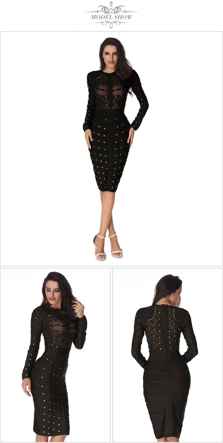 Black Lace Bandage Midi Party Dresses