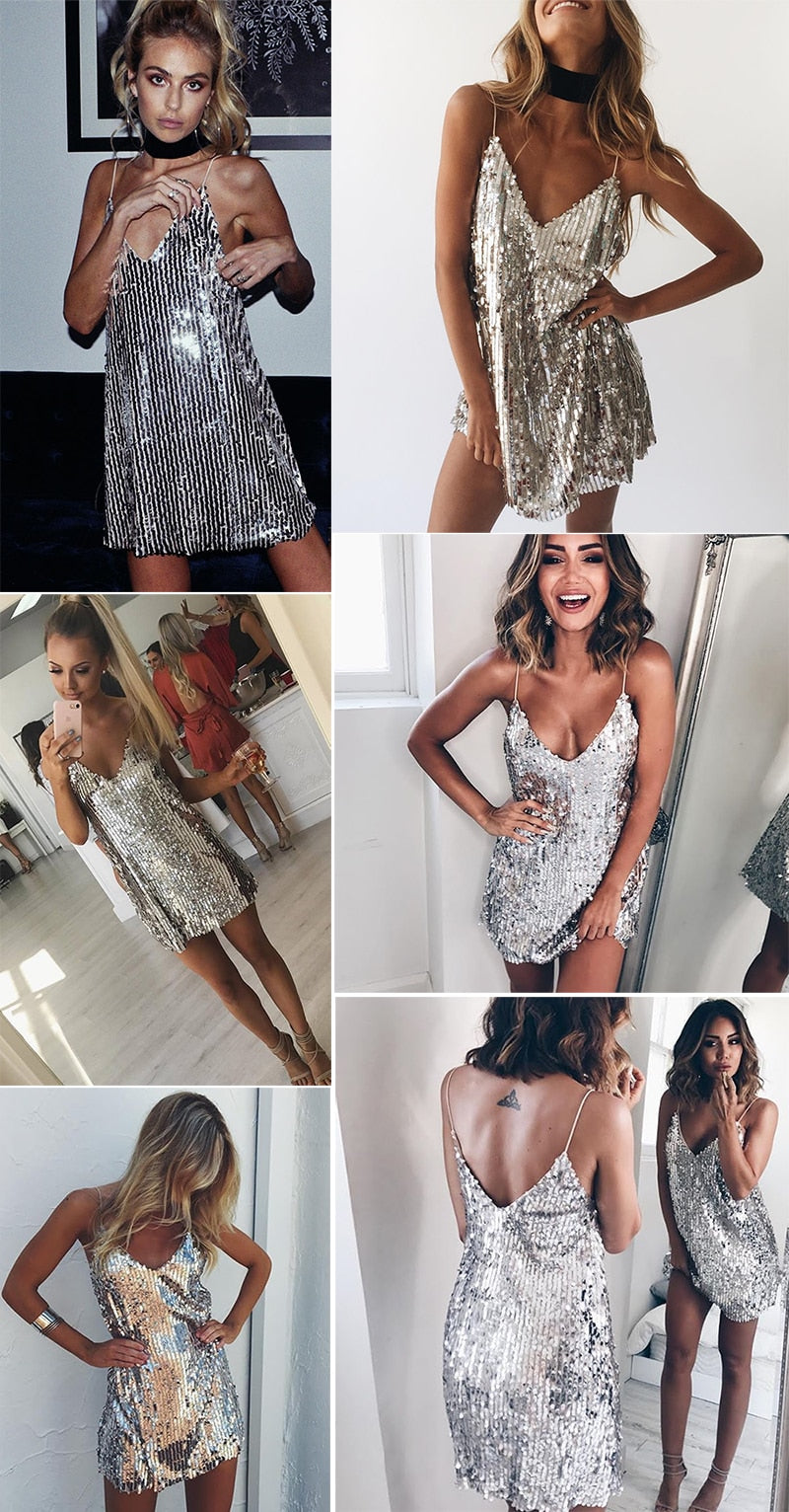 Silver Sequined Cocktail Dress