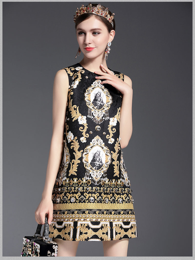 Lux Jacquard Printed Vintage Dress