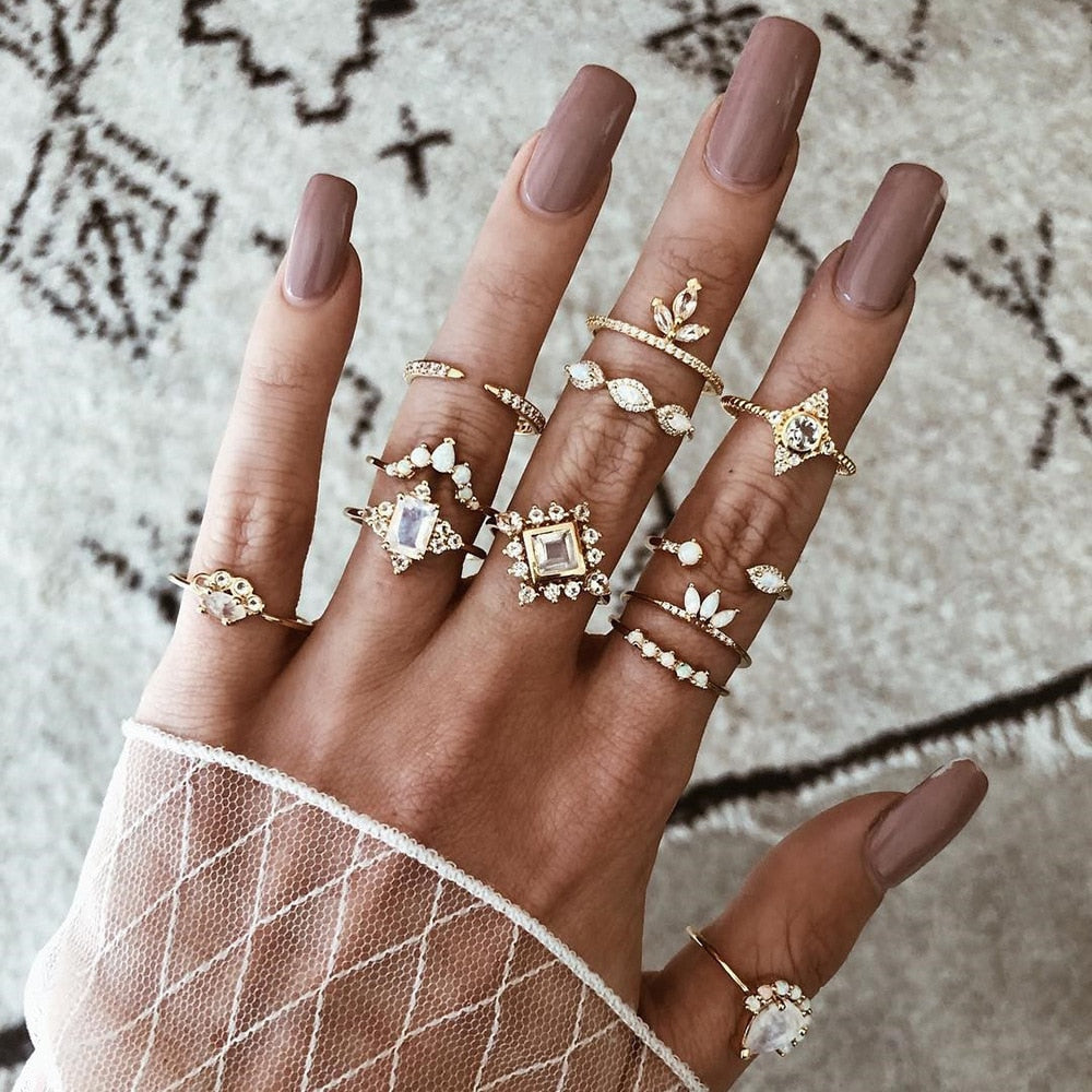 Boho Charm Gold Star Knuckle Rings Set