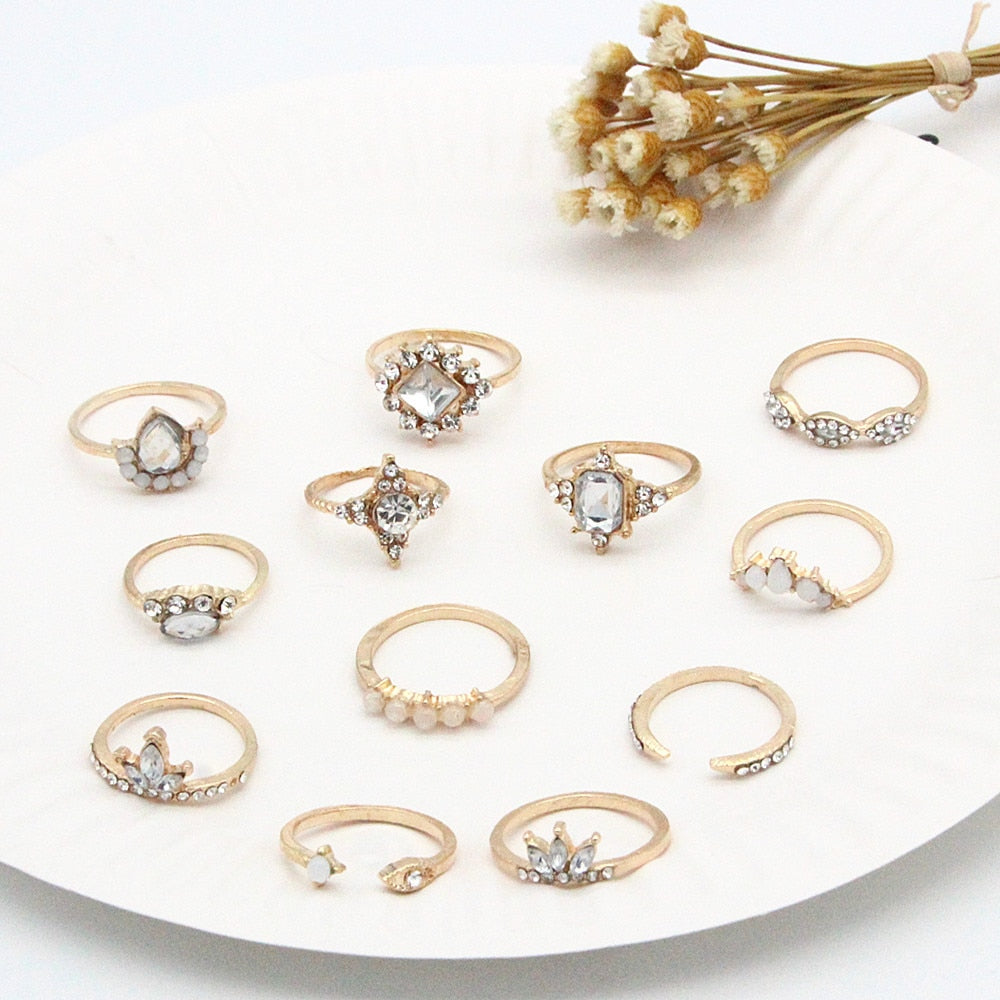 Boho Charm Gold Star Knuckle Rings Set