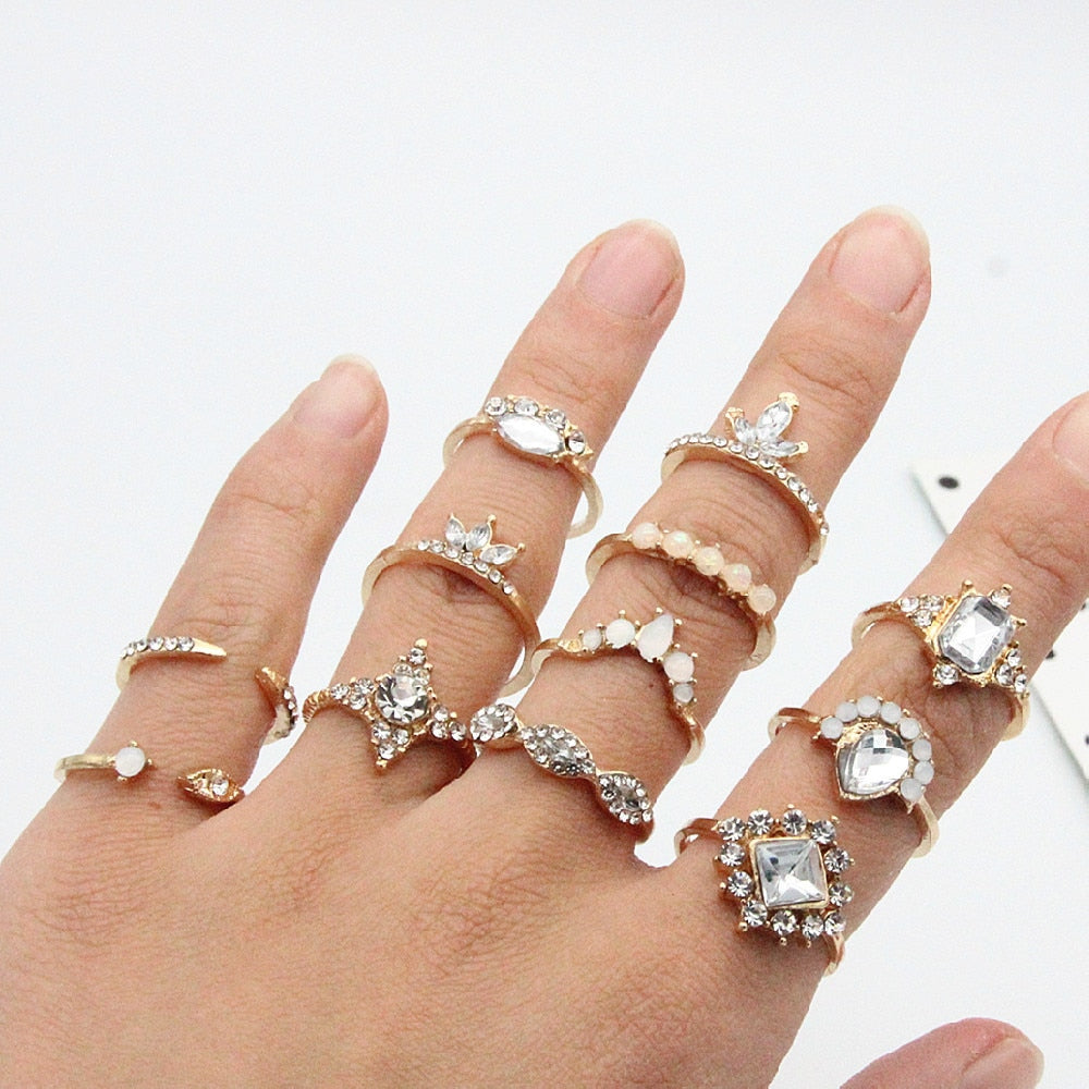 Boho Charm Gold Star Knuckle Rings Set