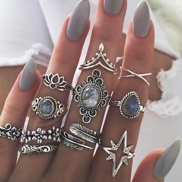 Boho Charm Gold Star Knuckle Rings Set