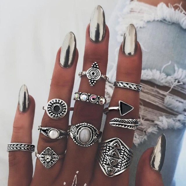 Boho Charm Gold Star Knuckle Rings Set