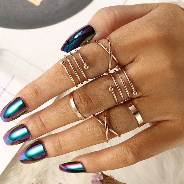 Boho Charm Gold Star Knuckle Rings Set