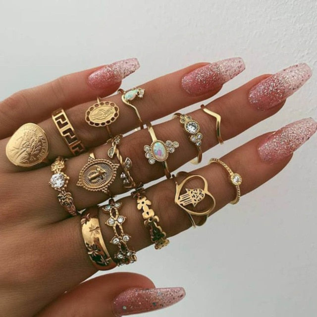 Boho Charm Gold Star Knuckle Rings Set