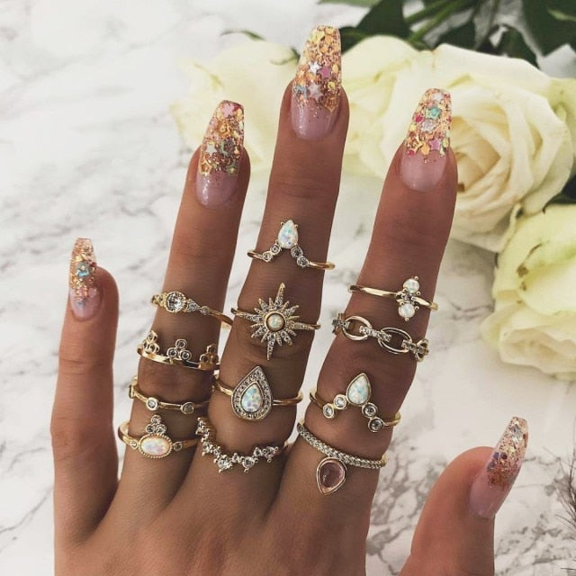 Boho Charm Gold Star Knuckle Rings Set