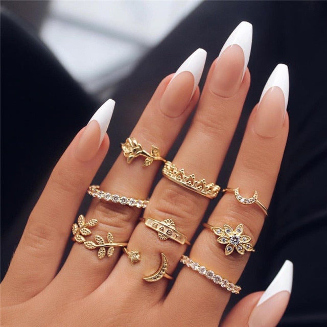 Boho Charm Gold Star Knuckle Rings Set