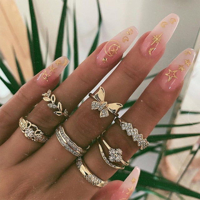 Boho Charm Gold Star Knuckle Rings Set