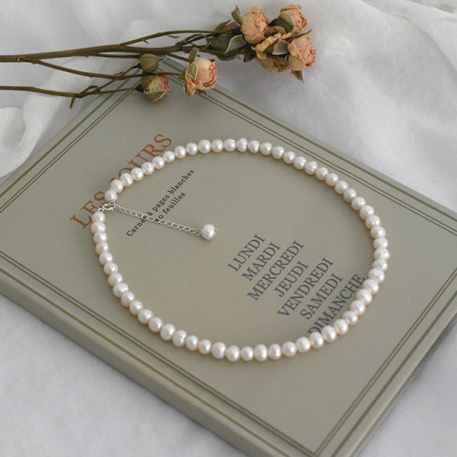 Natural Freshwater Pearl Chokers Necklace 925 Sterling Silver