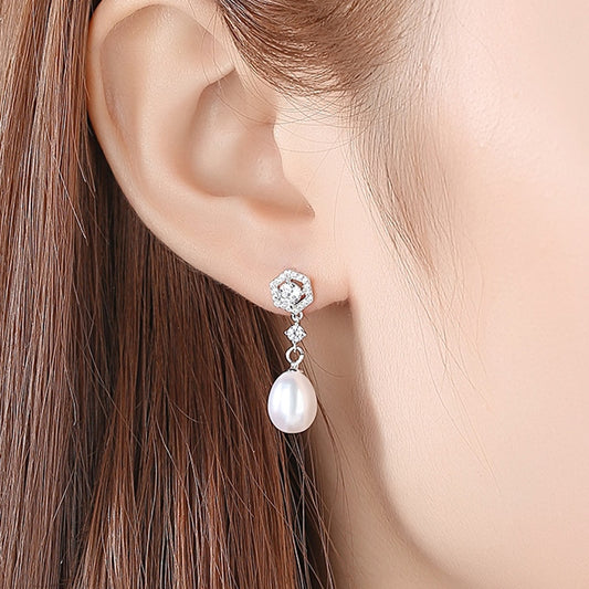 Genuine Freshwater Pearl 925 Silver Ice Earrings