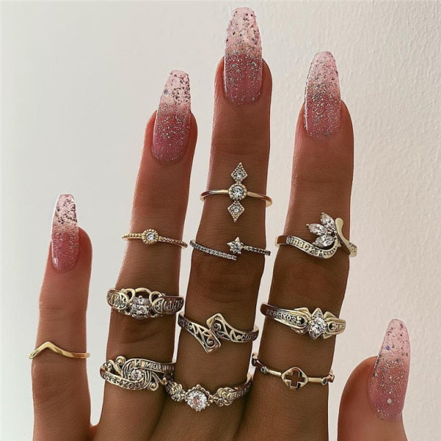 Boho Charm Gold Star Knuckle Rings Set