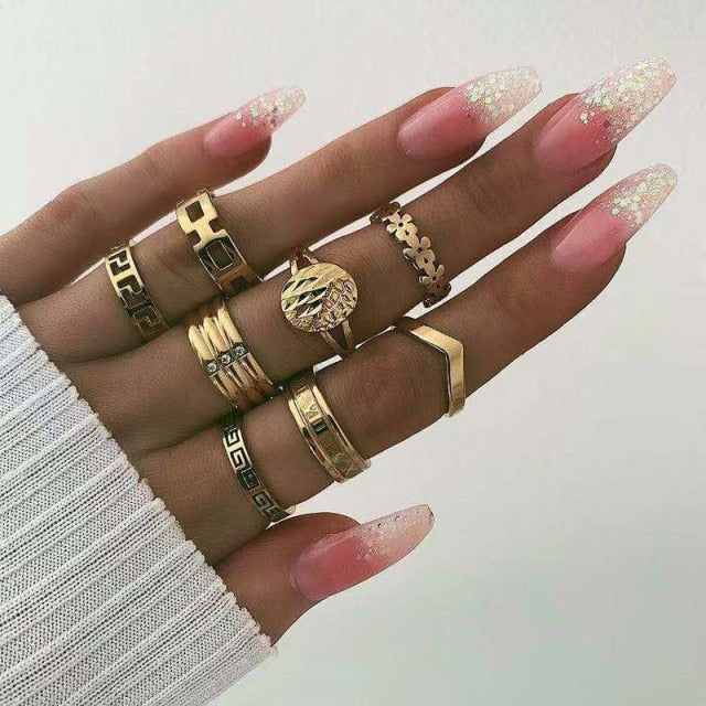 Boho Charm Gold Star Knuckle Rings Set