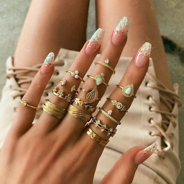 Boho Charm Gold Star Knuckle Rings Set