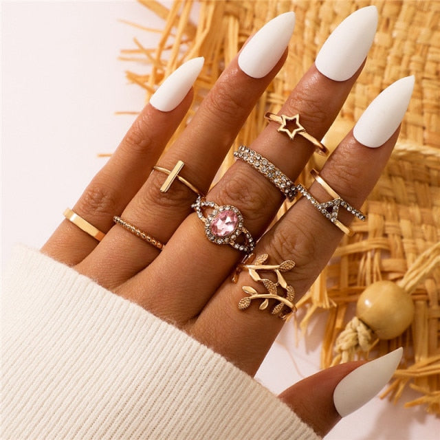 Boho Charm Gold Star Knuckle Rings Set