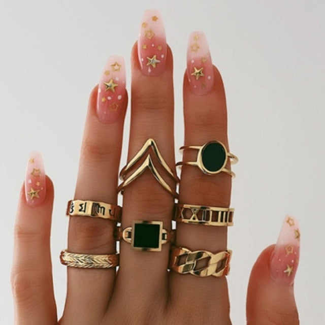 Boho Charm Gold Star Knuckle Rings Set