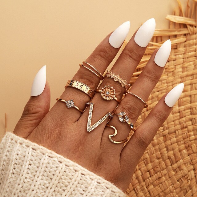 Boho Charm Gold Star Knuckle Rings Set