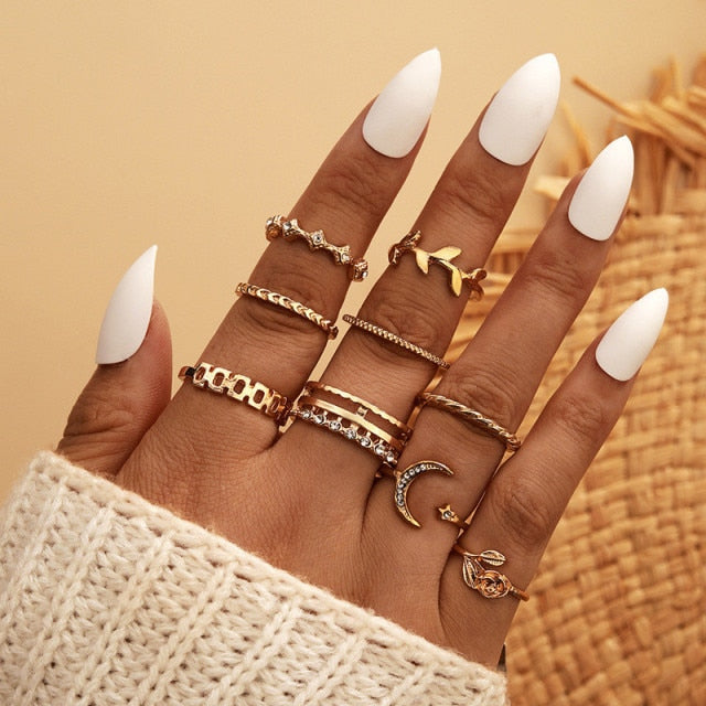 Boho Charm Gold Star Knuckle Rings Set