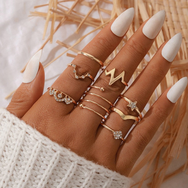 Boho Charm Gold Star Knuckle Rings Set