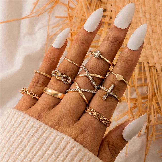 Boho Charm Gold Star Knuckle Rings Set